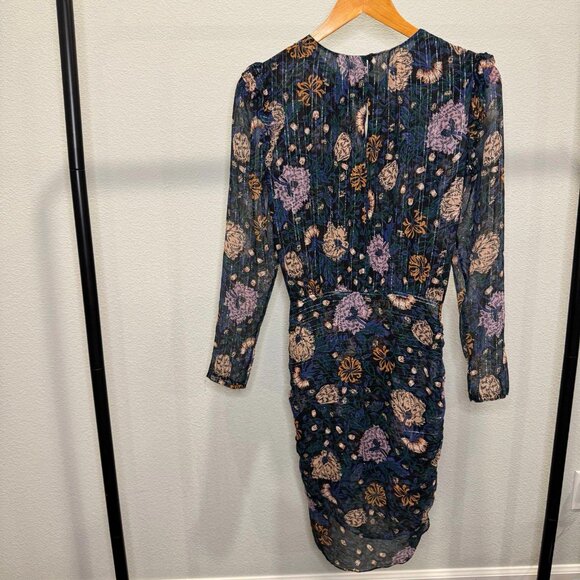 Veronica Beard Peppa Floral Mini Dress Floral Print Metallic Silk Chiffon Size 0 - Picture 11 of 12